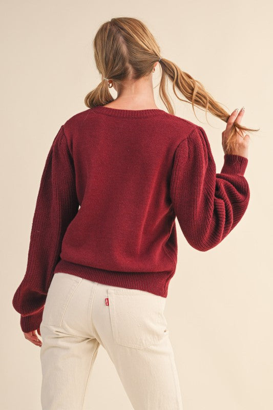 Ribbed puff sleeve sweater-preorder