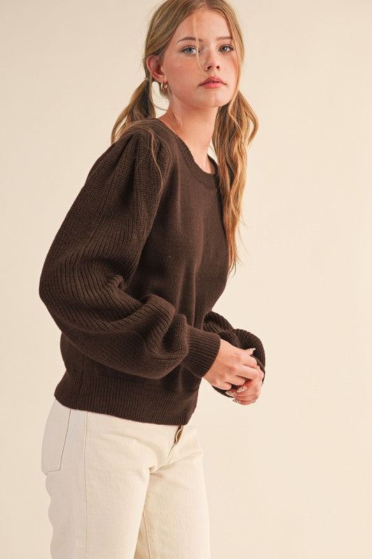 Ribbed puff sleeve sweater-preorder