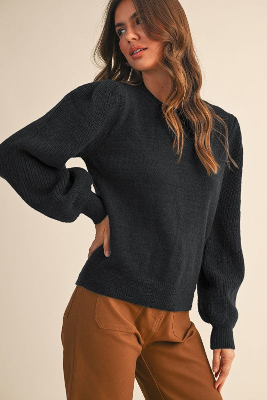 Ribbed puff sleeve sweater-preorder