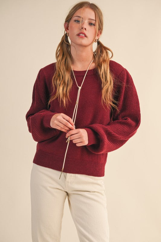 Ribbed puff sleeve sweater-preorder