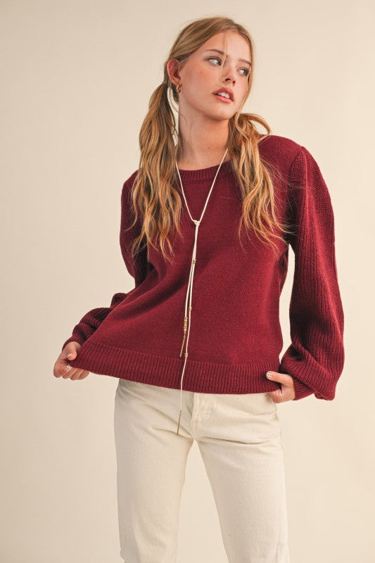 Ribbed puff sleeve sweater-preorder