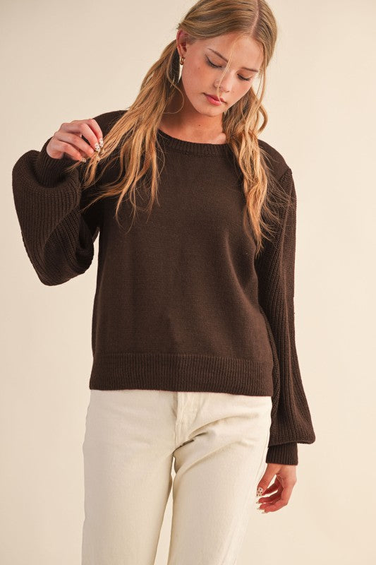 Ribbed puff sleeve sweater-preorder