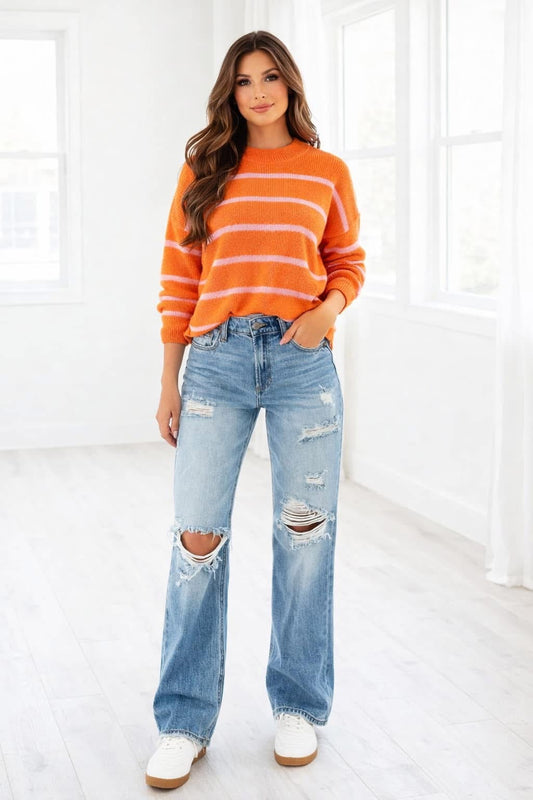 Preorder- Orange Stripe Boxy Sweater