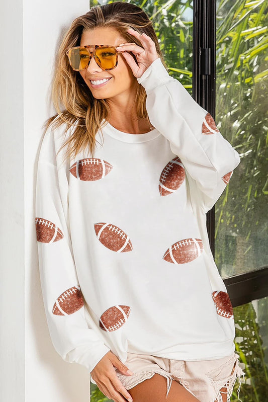 Football embroidery loose fit, white