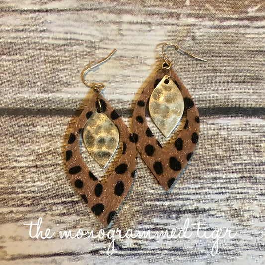 Leapord and Gold Hook Earring