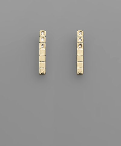 CZ Block Bar Brass Earrings