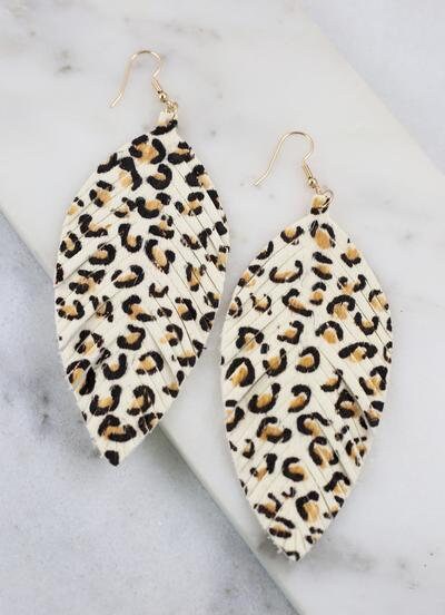 Leopard leather feather Earrings