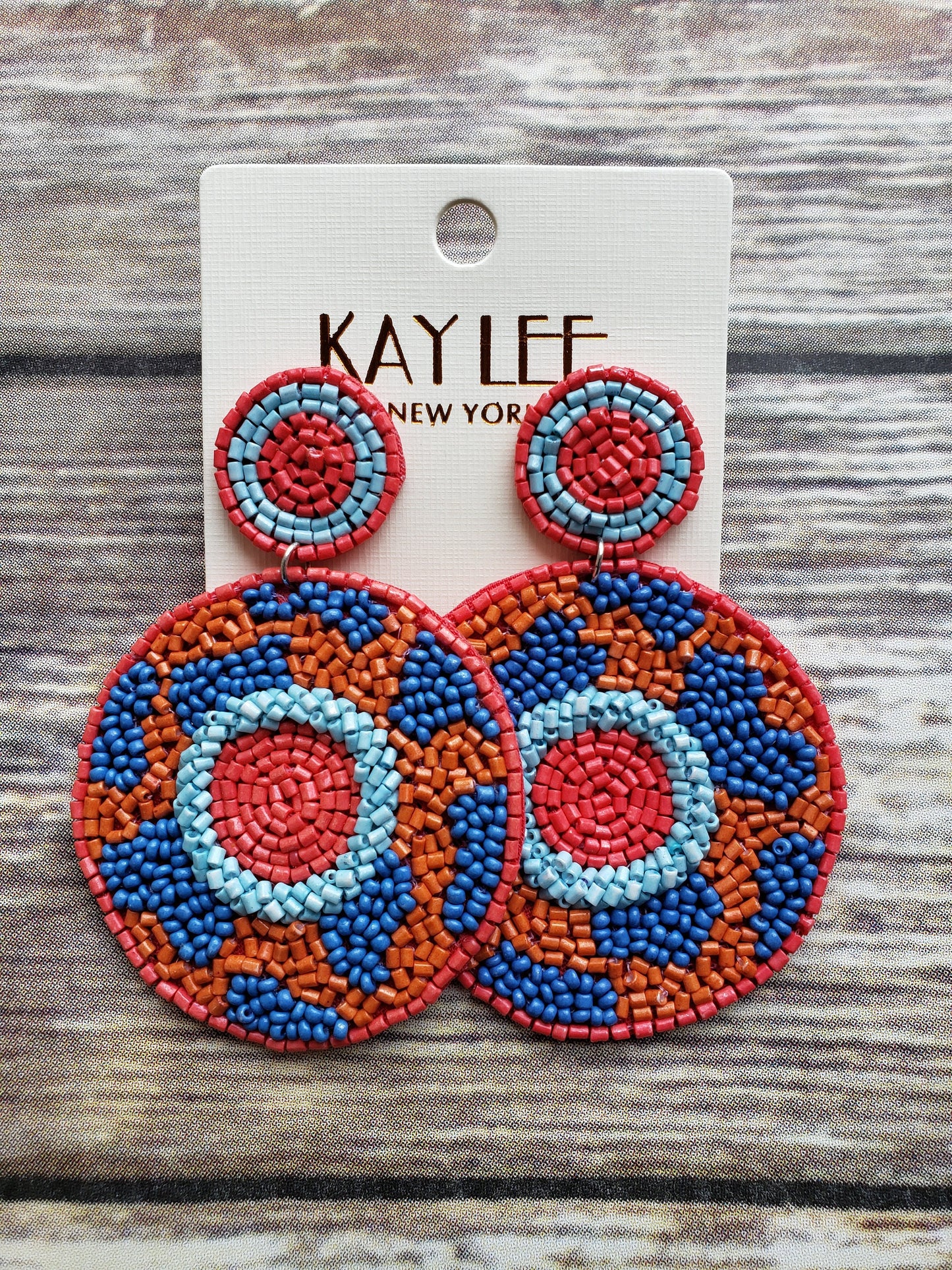 Beaded Earrings: Orange, Blue, Aqua