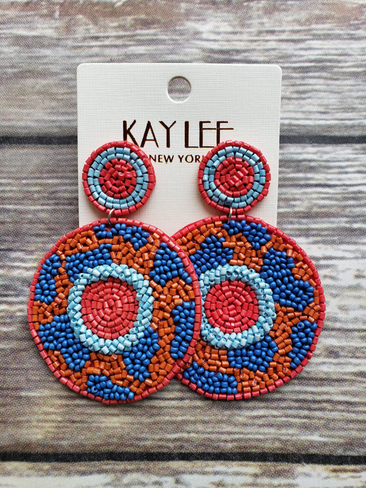 Beaded Earrings: Orange, Blue, Aqua
