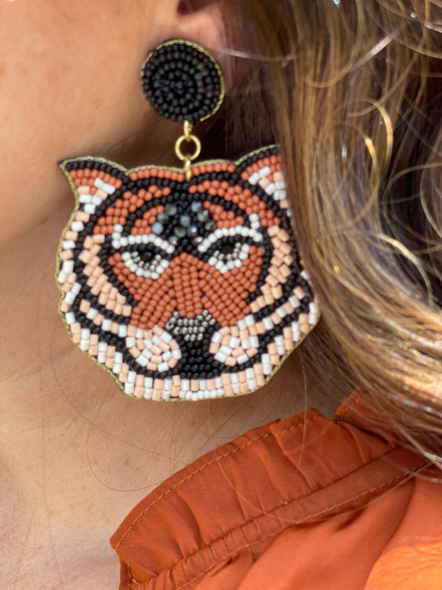 Beaded tigers earrings
