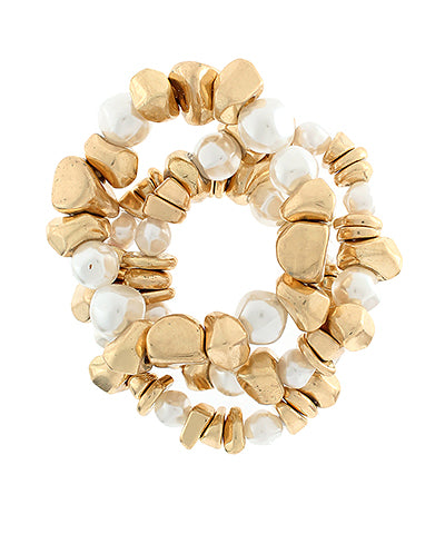 3 Row Pearl & Nugget Shape Beaded Bracelet