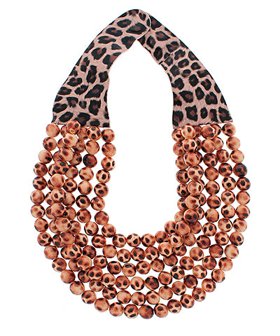 6 Row Agate Bead Leopard Print Necklace