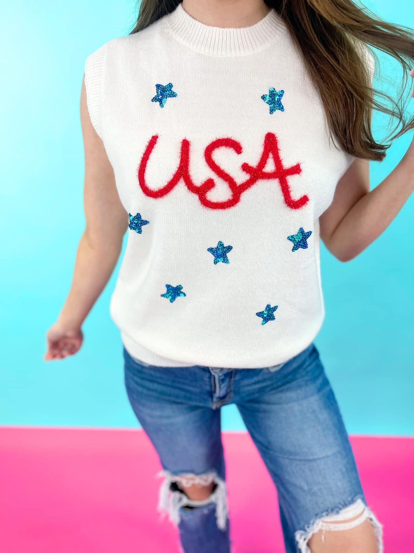 USA Tinsel Sweater Vest