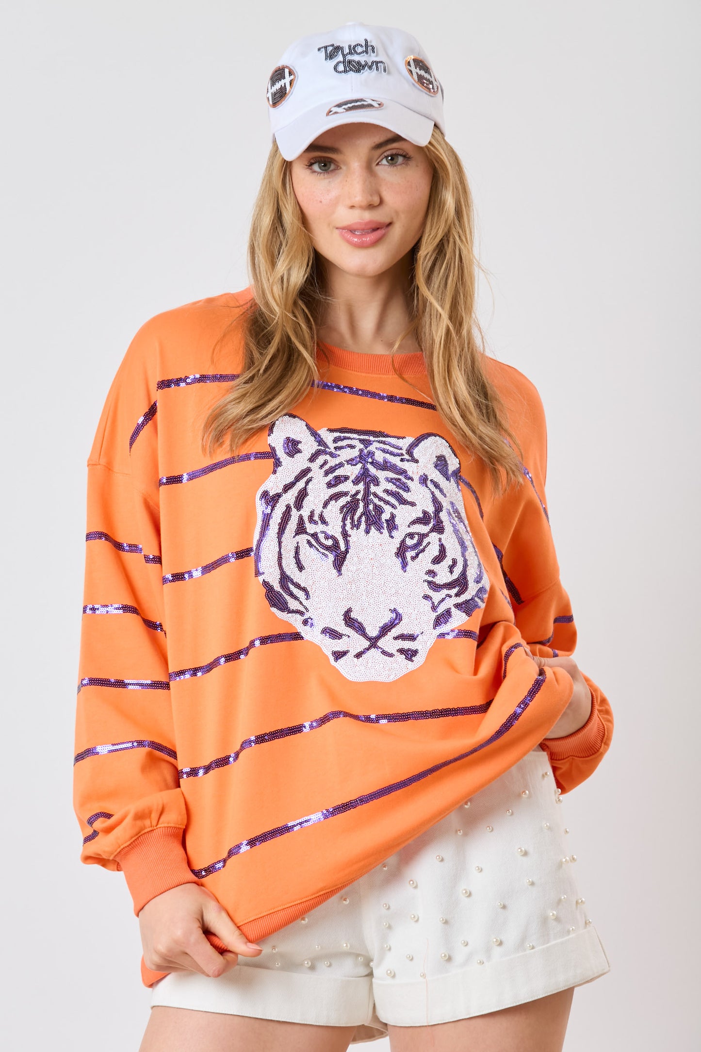 Sequin Tiger Top, Orange and Purple