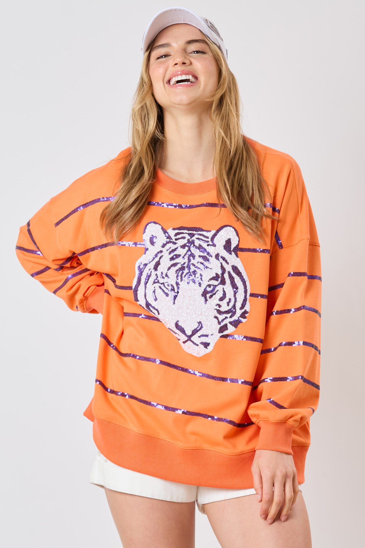 Sequin Tiger Top, Orange and Purple