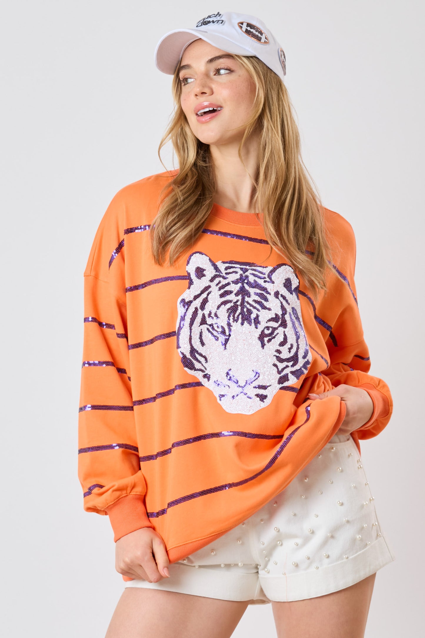 Sequin Tiger Top, Orange and Purple