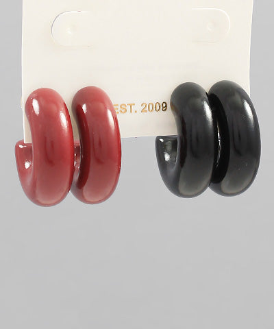 Pre-Order, Black and Burgundy set of 2 earrings, 30 mm chunky hoops