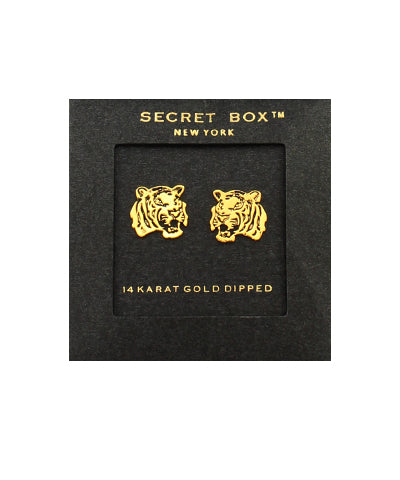 Tiger head studs, 14K gold dipped