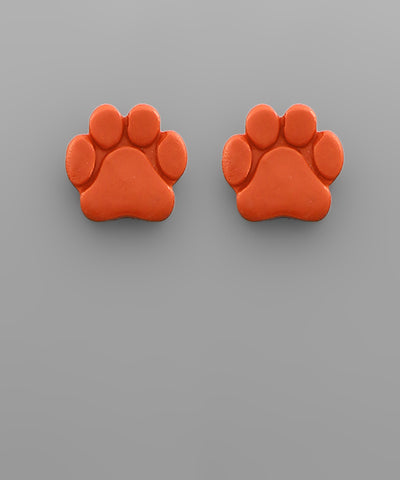 Orange Paw print clay earring