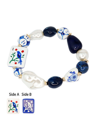 Mahjong Tile Pearl & Bead Bracelet