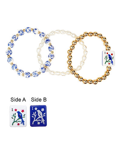 3 Row Pearl w/Mahjong Bracelet