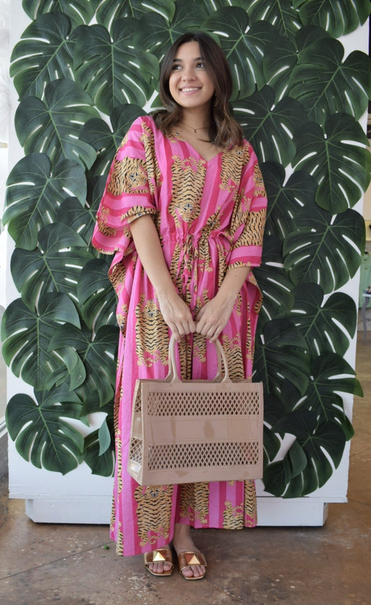 Pink stripe kaftan maxi dress