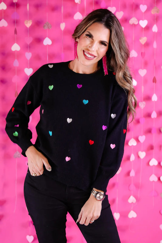 Love is in the Air Embroidered Heart Sweater