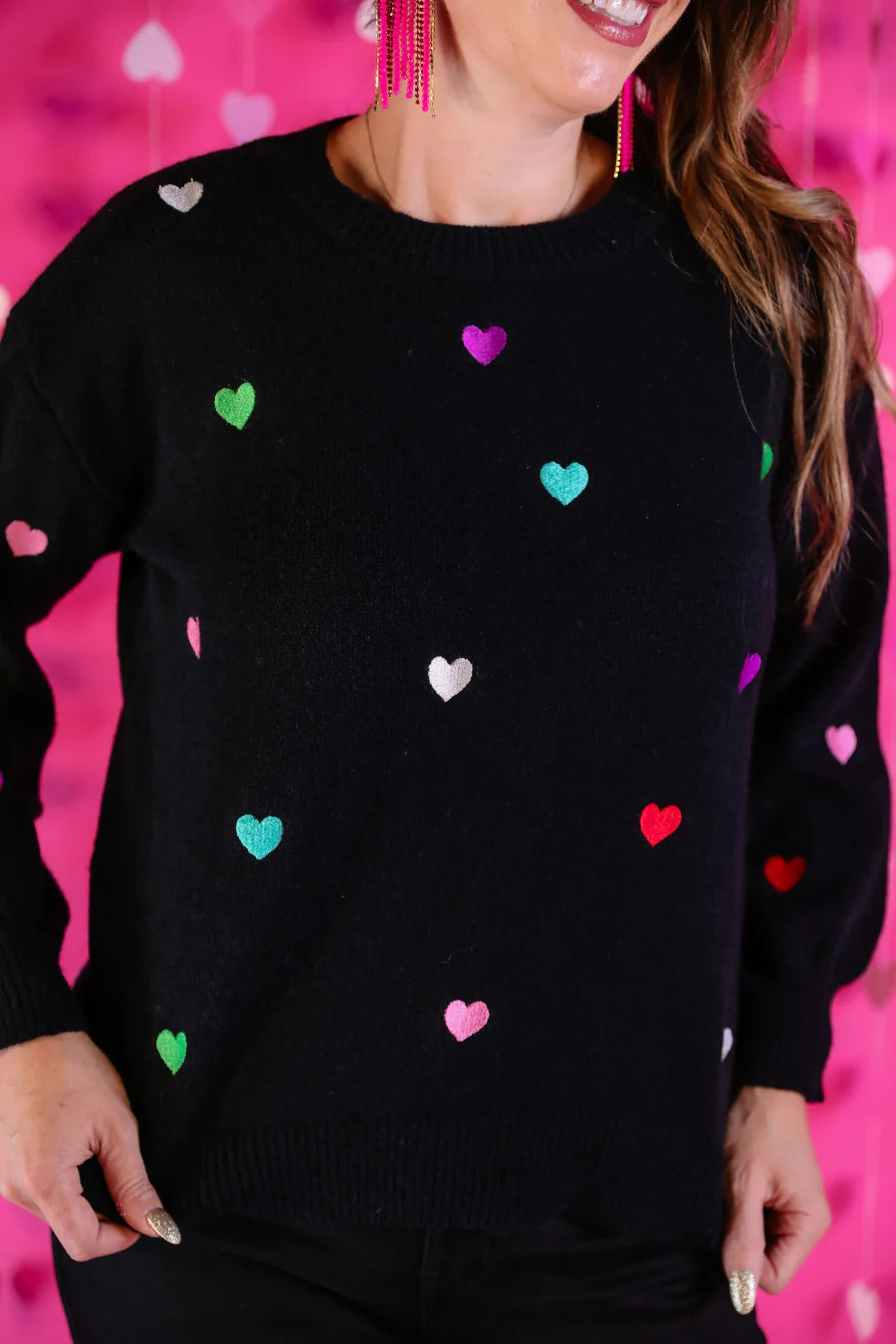 Love is in the Air Embroidered Heart Sweater