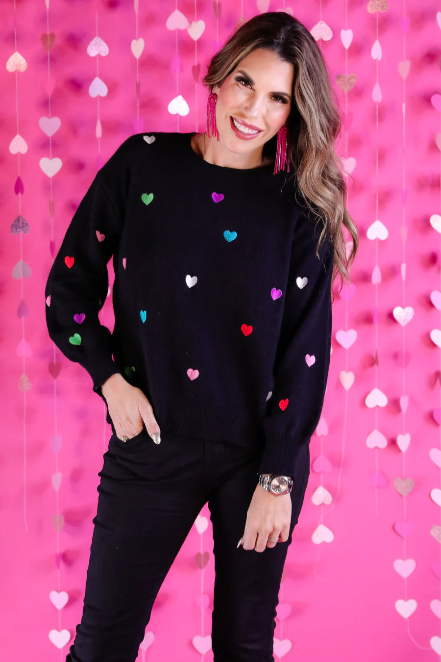 Love is in the Air Embroidered Heart Sweater