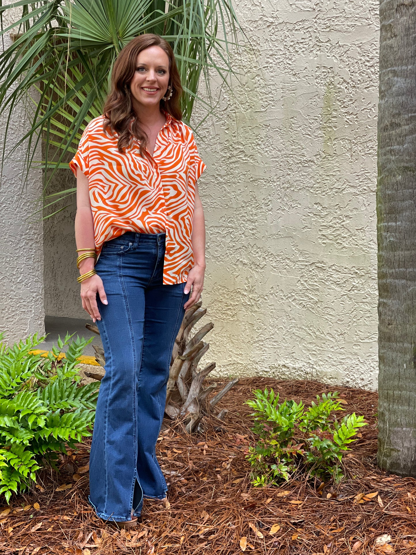 Tiger Striped button top, Orange and Cream