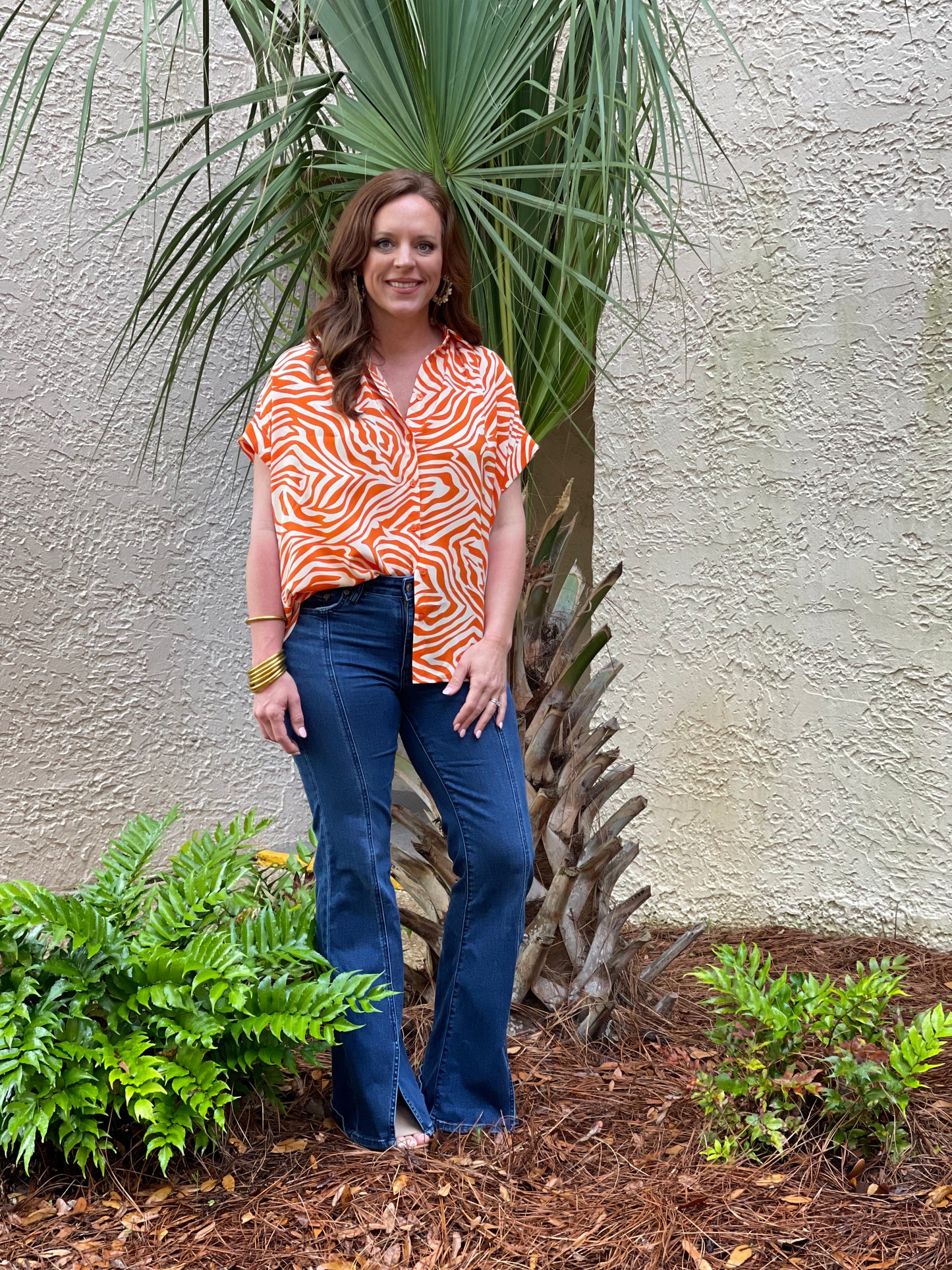 Tiger Striped button top, Orange and Cream