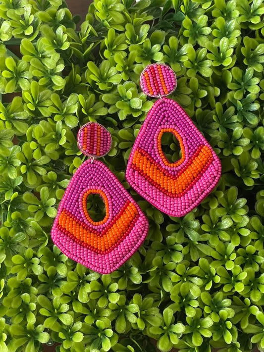 Orange and fuchsia tear drop earrings