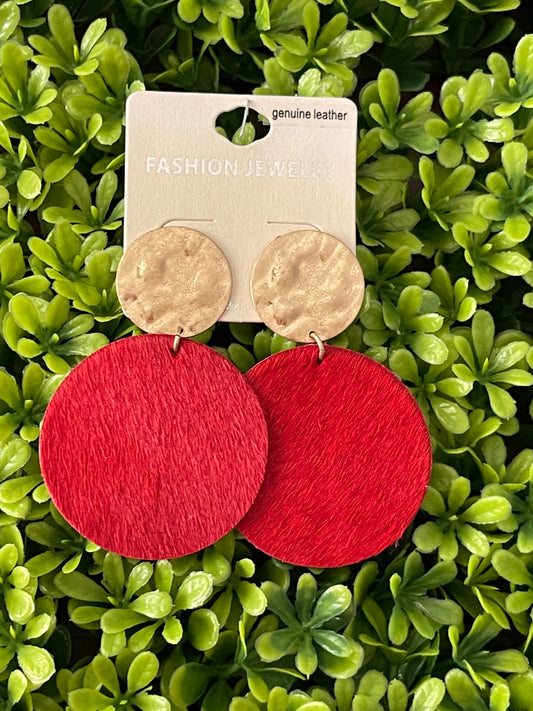 Red Genuine Leather Game day earring