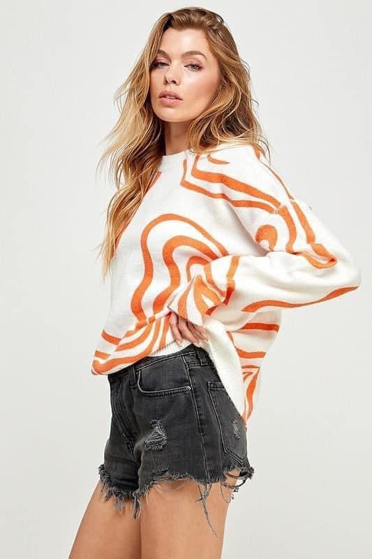 Swirly days Orange and White top