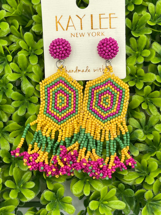 Seed beaded bohemian fringe tassel earrings