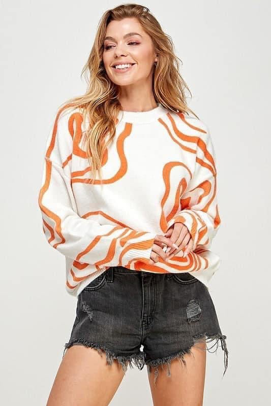 Swirly days Orange and White top