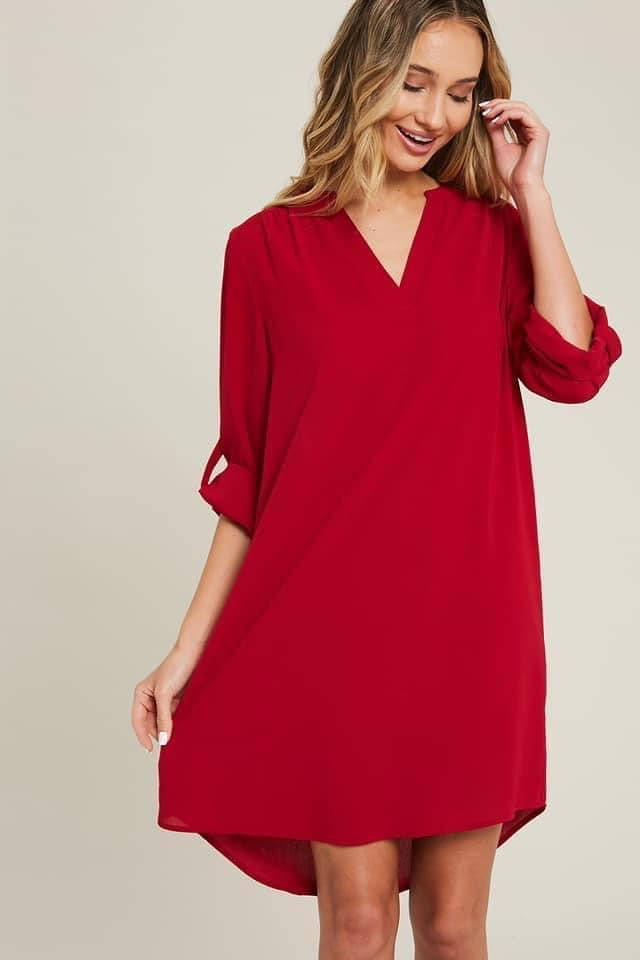 Tab Sleeve dress Red