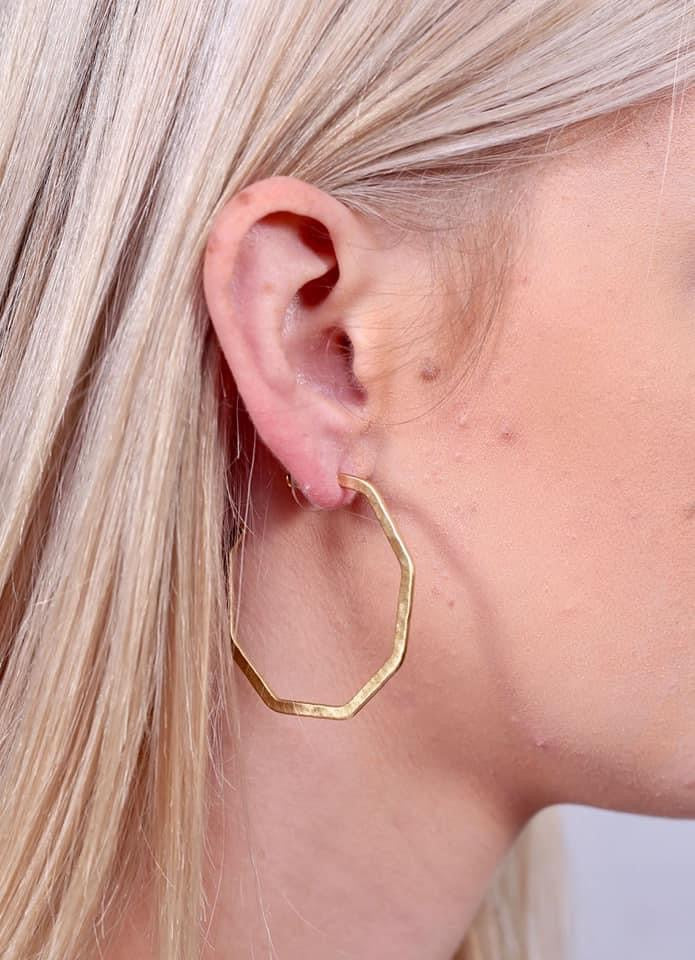 Matte gold hammered hoops