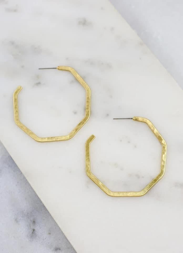 Matte gold hammered hoops